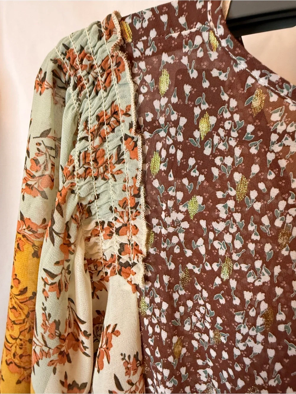 Umgee Women’s size XL Boho Patchwork Floral Maxi Dress - Sage, Mustard & Brown - Picture 9 of 9